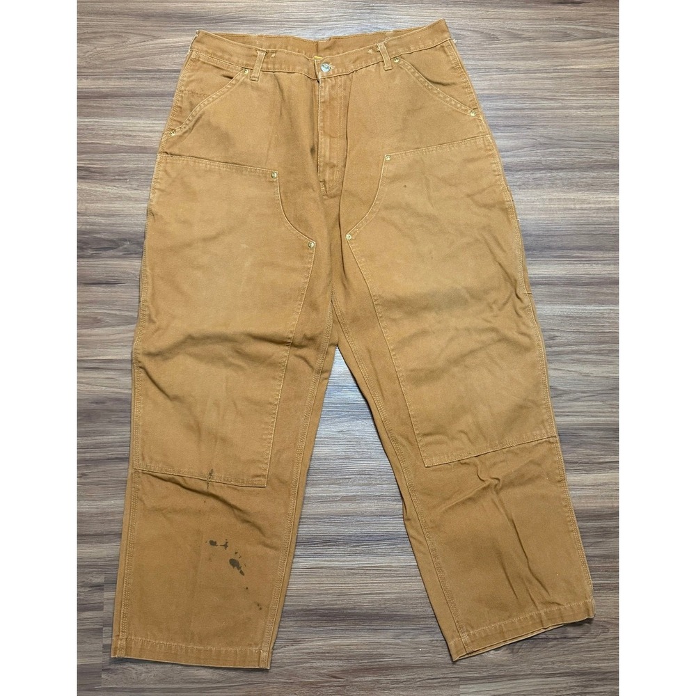 Bare Fox Double Knee Work Pants Brown Duck Canvas Loose Fit Utility Sz 40x31